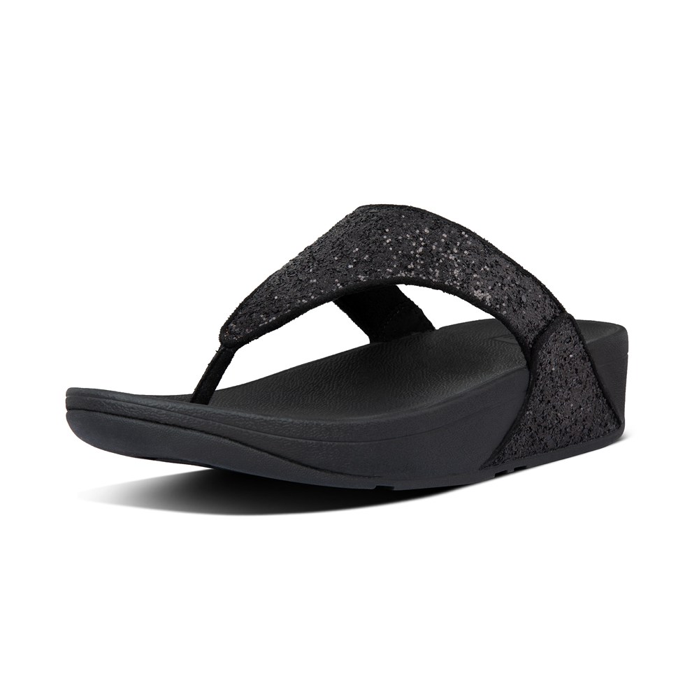 Fitflop Womens Sandals Black - Lulu Glitter Toe-post - VR2498036